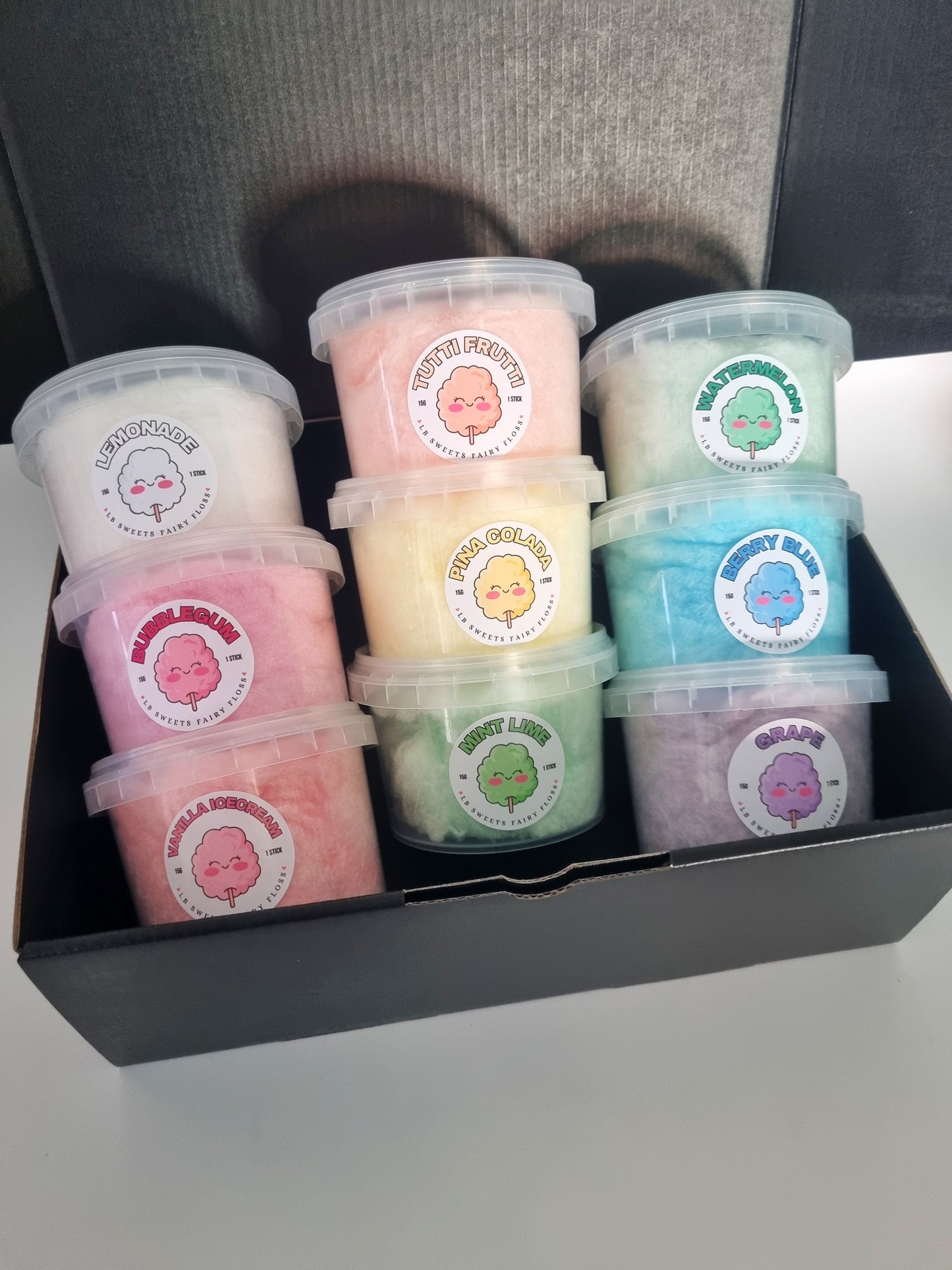 Fairy floss sampler box -9 flavours included-LB Sweets | Fairy floss & Favours