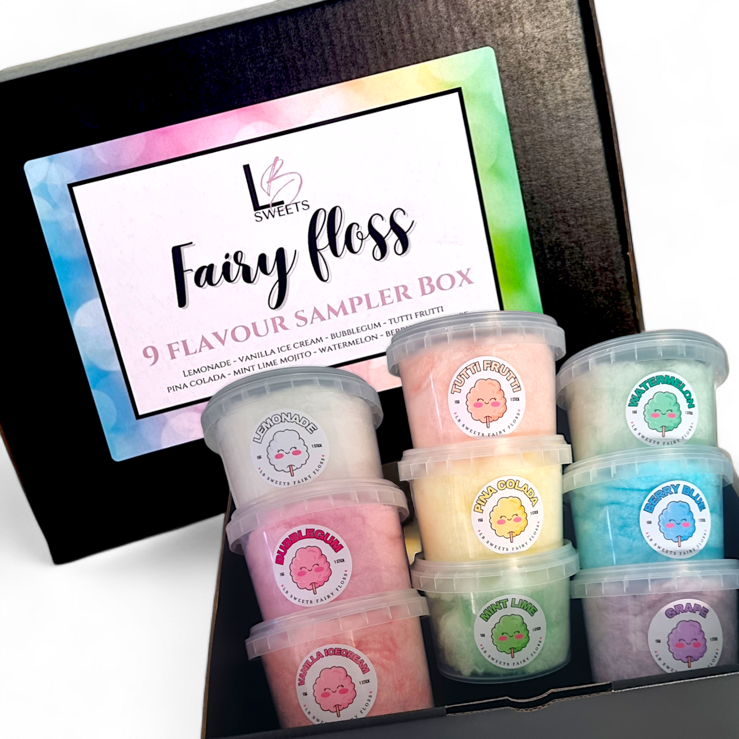 Fairy floss sampler box -9 flavours included